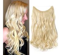 SEGO Extension Capelli Invisibili con Filo Fascia Unica senza Clip Capelli Sintetici Ricci Mossi 50cm 90g - #Biondo Chiarissimo