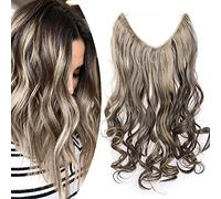 SEGO Extension Capelli Invisibili Ricci Mossi con Filo Trasparente Fascia Unica Posticci Donna Capelli Sintetici 90g 50cm # Castano Scuro/Biondo Cenere