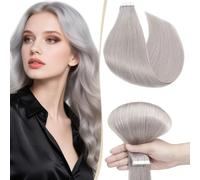 SEGO Extension Capelli Veri Adesive Tape Extensions Biadesive 10 Ciocche con Biadesivo 100% Remy Human Hair Naturali 25g/Pack senza Clip 50 cm #Gray
