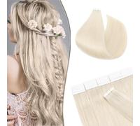 SEGO Extension Capelli Veri Biadesivo 20 Fasce Biadesive - 50g Tape Extensions Adesive 100% Remy Human Hair Senza Clip 50 cm (Confezione da 20) Bianchissimo #70