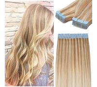 SEGO Extension Capelli Veri Biadesivo 40 Fasce Adesive Tape Extensions Biadesive 100% Remy Human Hair senza Clip 50cm 100g #18P613 Biondo Cenere mix Biondo Chiarissimo