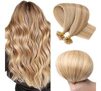 SEGO Extension Capelli Veri Cheratina 100 Ciocche 50g - 55cm 100% Remy Pre-Bonded Human Hair Indiani Hair U Tip #12P613 Marrone Oro balayage Biondo Chiarissimo