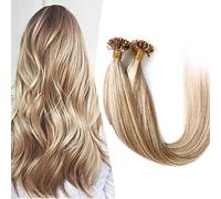 SEGO Extension Capelli Veri Cheratina 200 Ciocche 100g U Tip Hair senza Clip 100% Remy Human Hair 40cm #12P613 Marrone Oro balayage Biondo Chiarissimo