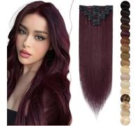 SEGO Extension Capelli Veri Clip 8 Ciocche Singole Remy Human Hair Naturali 50cm 70g #99J Vino Rosso