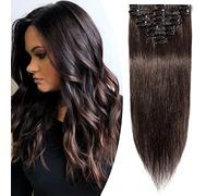 SEGO Extension Capelli Veri Clip 8 Fasce Singole 100% Remy Human Hair Naturali Lisci 50 cm (70 g) #2 Marrone Scuro