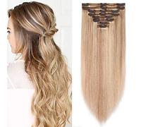 SEGO Extension Capelli Veri Clip Biondi Meches Lisci Naturali 50cm 8 Fasce Volumizzante Double Weft 100% Remy Human Hair Umani 150g #18P613 Biondo Cenere mix Biondo Chiarissimo