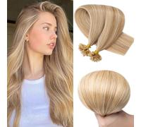 SEGO Extension Cheratina Capelli Veri Set da 200 Ciocche - 100% Remy Human Hair Pre-bonded senza Clip 55 cm (100 g) (0.5g) #12P613 Marrone Oro mix Biondo Chiarissimo