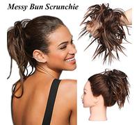 SEGO Extension Chignon Elastico Spettinato con Capelli Ricci Finti XXL Hair Magic Bun 45g Messy Curly Coda di Cavallo Treccia Carina - Castano Ramato Chiaro mix Marrone Scuro