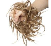 SEGO Extension Chignon Elastico Spettinato con Capelli Ricci Finti XXL Hair Magic Bun 45g Messy Curly Coda di Cavallo Treccia Carina - Castano Chiaro mix Biondo Cenere