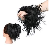 SEGO Extension Chignon Elastico Spettinato con Capelli Ricci Finti XXL Hair Magic Bun Carina 45g Coda di Cavallo Treccia - Nero Scuro