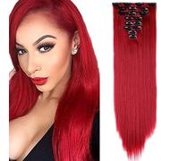 SEGO Extension Clip Capelli 8 Fasce Sintetiche per Capelli Lisci 65cm Full Head 140g - Rosso Scuro