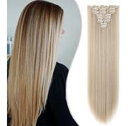 SEGO Extension Clip Capelli Lisci Mossi 65cm # Biondo Cenere mix Biondo Chiarissimo - Posticci per Donna Quickclip Natural Hair di Nuova Tecnologia 140g 8 Fasce Singole