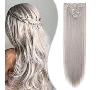 SEGO Extension Clip Capelli Lisci Mossi 65cm # Grigio Chiaro - Posticci per Donna Quickclip Natural Hair di Nuova Tecnologia 140g 8 Fasce Singole