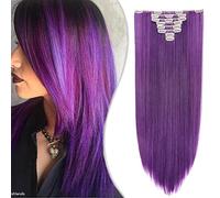 SEGO Extension Clip Capelli Lisci Mossi 65cm # Viola Blu - Posticci per Donna Quickclip Natural Hair di Nuova Tecnologia 140g 8 Fasce Singole