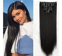 SEGO Extension Clip Capelli Lisci Sintetici [Nero Naturale] 8 Fasce Lunghe Posticci Donna Full Head Heat Resistant 140g 58cm