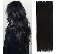 SEGO Extension Clip Capelli Neri Fascia Unica Hair Extensions Singole Posticci Donna Capelli Sintetici Lisic Lunghi 75cm 130g - Nero