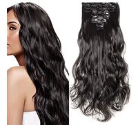 SEGO Extension Clip Capelli Ricci Mossi Hair Extensions Ondulate Sintetiche 8 Fasce Full Head 43cm 140g - Nero Naturale