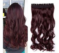 SEGO Extension Clip Capelli Rossi Ricci Mossi Fascia Unica Extensions Sintetiche Ricce con 5 Clips 3/4 Full Head 120g 43cm - Vino Rosso