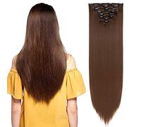SEGO Extension Clip Capelli Sintetici 8 Ciocche Hair Extensions Lisci Posticci Donna Full Head Donna 65cm Marrone