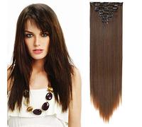 SEGO Extension Clip Capelli Sintetici 8 Ciocche Hair Extensions Lisci Posticci Donna Full Head Donna 65cm Nero mix Castano Ramato Chiaro