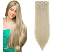 SEGO Extension Clip Capelli Sintetici Lisci 8 Cicche Full Head Hair Extensions Posticci Donna 65cm Biondo Cenere mix Biondo Chiarissimo