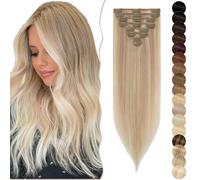 SEGO Extension Clip Capelli Veri 8 Fasce Singole - 100% Remy Human Hair Lisci Lunghi Parrucca Donna 25 cm (50 g) #16P22 Biondo infernale mix Biondo cenere