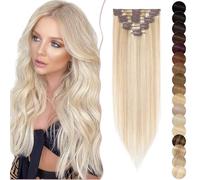 SEGO Extension Clip Capelli Veri 8 Fasce Singole - 100% Remy Human Hair Lisci Lunghi Parrucca Donna 50 cm (70 g) #18P613 Biondo Cenere mix Biondo Chiarissimo