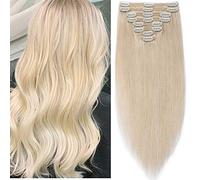 SEGO Extension Clip Capelli Veri Biondo Platino - Double Weft Volumizzante 100% Remy Human Hair Lisci 8 Fasce 35cm Lunghi Umani Naturali 120g Colore #60