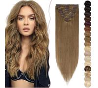 SEGO Extension Clip Capelli Veri Castano 8 Fasce con 18 Clips 40cm 100% Remy Human Hair Lisci Umani Parrucca Donna 65g #6 Marrone Chiaro