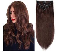 SEGO Extension Clip Capelli Veri Castano - Double Weft Folti 100% Remy Human Hair Lisci Naturali 35cm 8 Fasce Umani 120g Tessitura Vera #4 Marrone Medio