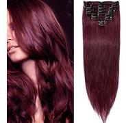 SEGO Extension Clip Capelli Veri Set da 8 Ciocche Extensions Rosse 100% Remy Human Hair Umani Naturali Lisci con 18 Clips 50cm 70g # Rosso Borgogna
