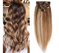 SEGO Extension Clip Capelli Veri Volumizzante 40cm - 100% Remy Human Hair Lisci Naturali 8 Fasce da Set Pesa 130g #12P613 Marrone Oro mix Biondo Chiarissimo