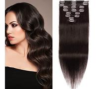 SEGO Extension Clip Capelli Veri Volumizzante Set da 8 Fasce Folte 50cm 150g 100% Remy Human Hair Double Weft Posticci Donna 55 cm (160 g) #2 Marrone Scuro