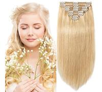 SEGO Extension Clip Capelli Veri Volumizzante Set da 8 Fasce Folte 50cm 150g 100% Remy Human Hair Double Weft Posticci Donna 55 cm (160 g) #24 Biondo Naturale