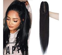 SEGO Extension Coda Capelli Veri Biondi Clip Pinza Cavallo Ponytail Naturale Remy Human Hair Lisci Umani Fascia Unica 55 cm(120 g) #1 Jet Nero