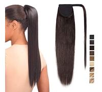 SEGO Extension Coda Capelli Veri Clip Code di Cavallo Fascia Unica 100% Remy Human Hair Lisci Umani Naturali Ponytail Extensions Aderire 35cm-80g # Castano Scuro
