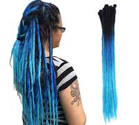 SEGO Extension Dreadlock 10 Ciocche Dread Treccine Rasta Donna Capelli Sintetici Braiding Hair 60cm - Nero mix Blu Scuro mix Blu Chiaro