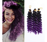 SEGO Extension Matassa Capelli Corti Ricci 20cm 3 Bundles Tessitura Water Wave Ondulata Curly Braiding Hair Treccine Crochet Mossi Sintetici 90g - Nero ombre Viola