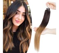SEGO Extension Microring Capelli Veri Anelli Neri 100 Ciocche Hair Extensions Anellini 100% Remy Human Hair senza Clip 50g #2T6 Marrone Scuro shatush Castano