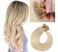 SEGO Extension Microring Capelli Veri Fili Anelli Invisibili 50 Ciocche - 50cm 50g 100% Remy Human Hair Balayage a Anellini #70 Bianco