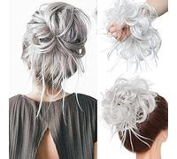 Sego Extension per capelli con elastico per capelli, capelli ricci, 45 g, grigio argento