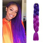 SEGO Extension Treccine Africane Afro Capelli Ricci Finti Trecce Lunghe 60cm Treccia Finta Fibre Braiding Braids Hair Sintetici 1 Bundle Crochet 100g # Blu mix Fucsia