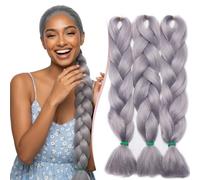 SEGO Extension Treccine Africane Afro Trecce Lunghe 60cm 300g/pack Capelli Sintetici Treccia Finta 3 Ciocche Crochet Fibre 60cm - Grigio