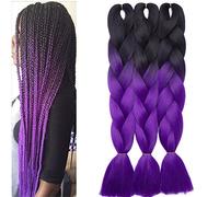 SEGO Extension Treccine Africane Afro Trecce Lunghe 60cm Capelli Sintetici Treccia Finta 3 Ciocche Crochet Fibre 60cm 300g/pack - Nero/Viola