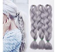 SEGO Extension Treccine Africane Afro Trecce Lunghe 60cm Capelli Sintetici Treccia Finta 3 Ciocche Crochet Fibre 60cm 300g/pack - Grigio