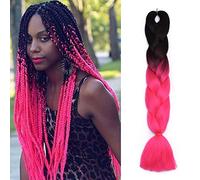 SEGO Extension Treccine Capelli per Treccia Finta Hair Braids Extensions 1 Bundle Ombre 60cm 24", 100g - Nero/Rosa Fucsia