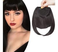 SEGO Frangia Capelli Clip Frangetta Finta Fascia Unica Corta Frontale Bangs Hair Lisci Posticci Donna 30g Nero Forte