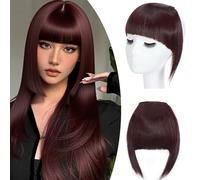 SEGO Frangia Capelli Clip Frangetta Finta Frontale Extension Hair Bangs Posticci Donna Toupet con Clips 30g Rosso Borgogna