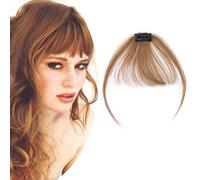 SEGO Frangia Capelli Veri Clip Frangetta Extension Fascia Unica Sottile con Tempie 100% Remy Human Hair Bangs Posticci Donna #6 Castano