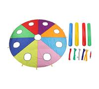 Segrehy Kids Outdoor Parachute Mole Game Set Interactive Round Shape Umbrella Parachute with 9 Holes 4 Inflatable Rods for Kindergarten Parent Child Activities Polyester Fabrics 310cm